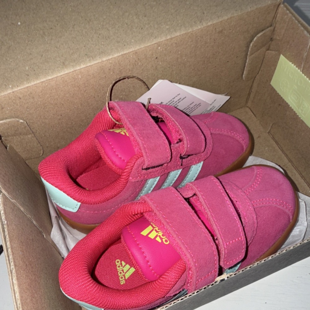 adidas VL Court 3.0 CF I Pink Light Blue Hook & Loop Sneaker Kids 7K JS5014